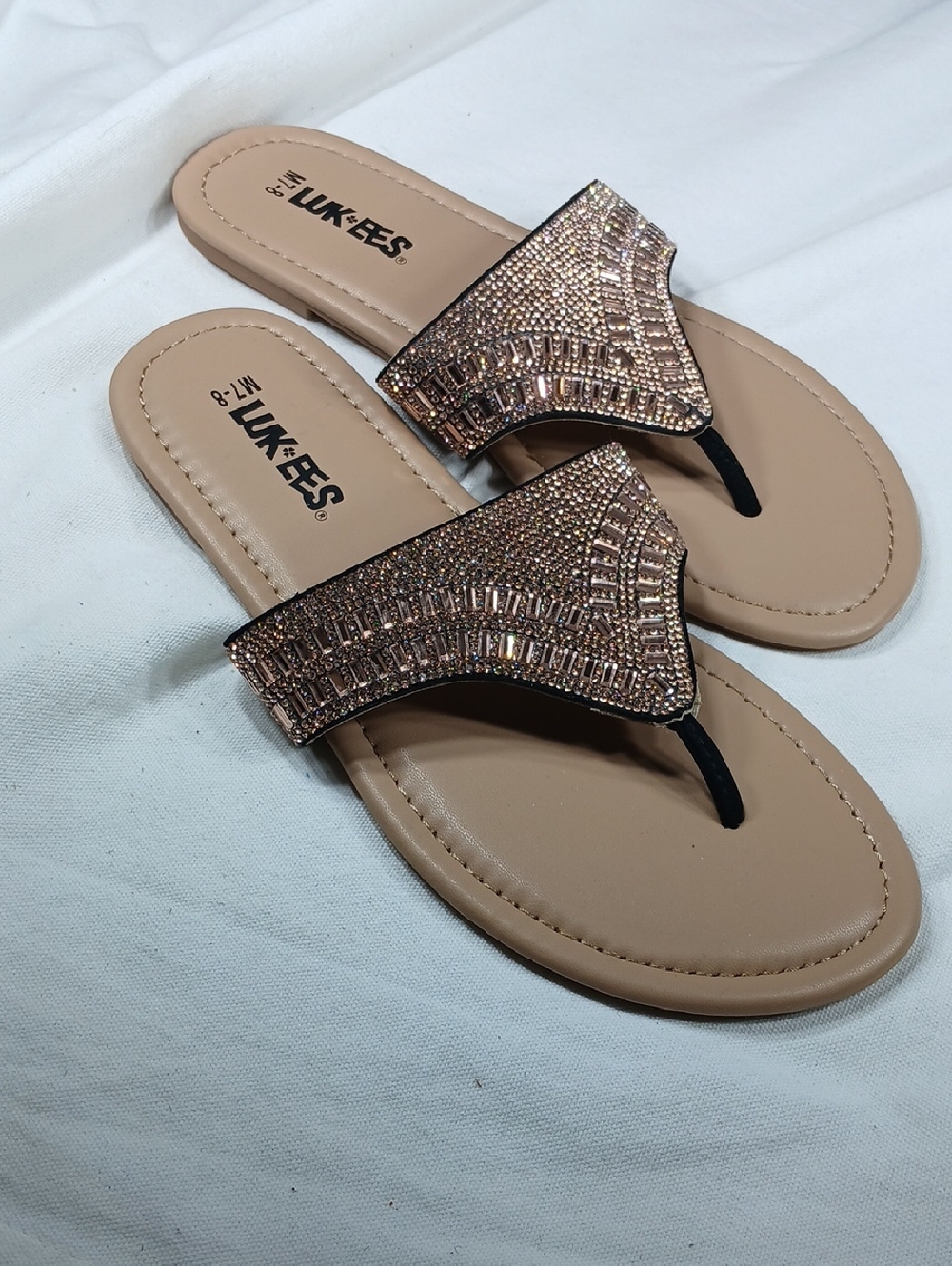 Luk Ees Metallic Rose Gold Beaded Thong Sandals size 7 to 8